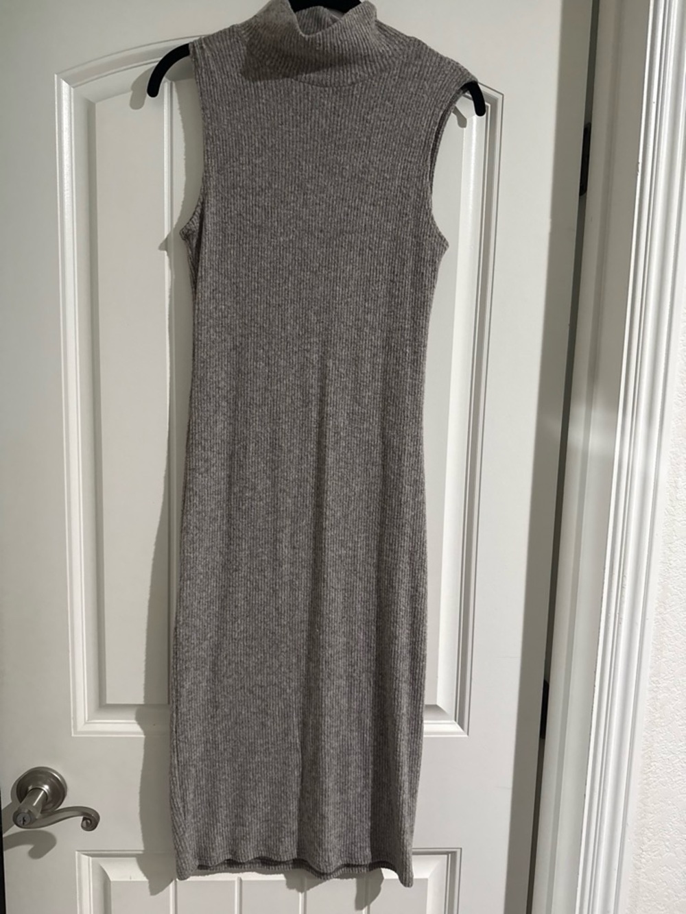 Sleeveless Ribbed Turtleneck Dress in Gray